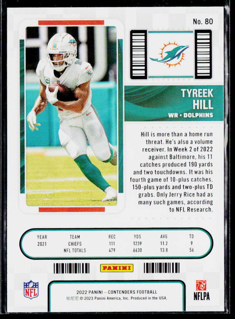 Tyreek Hill 2022 Panini Contenders #80 Miami Dolphins