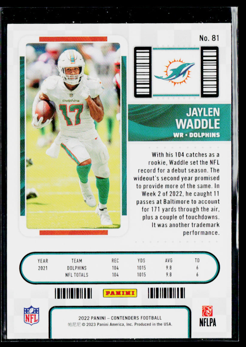 Jaylen Waddle 2022 Panini Contenders #81 Miami Dolphins