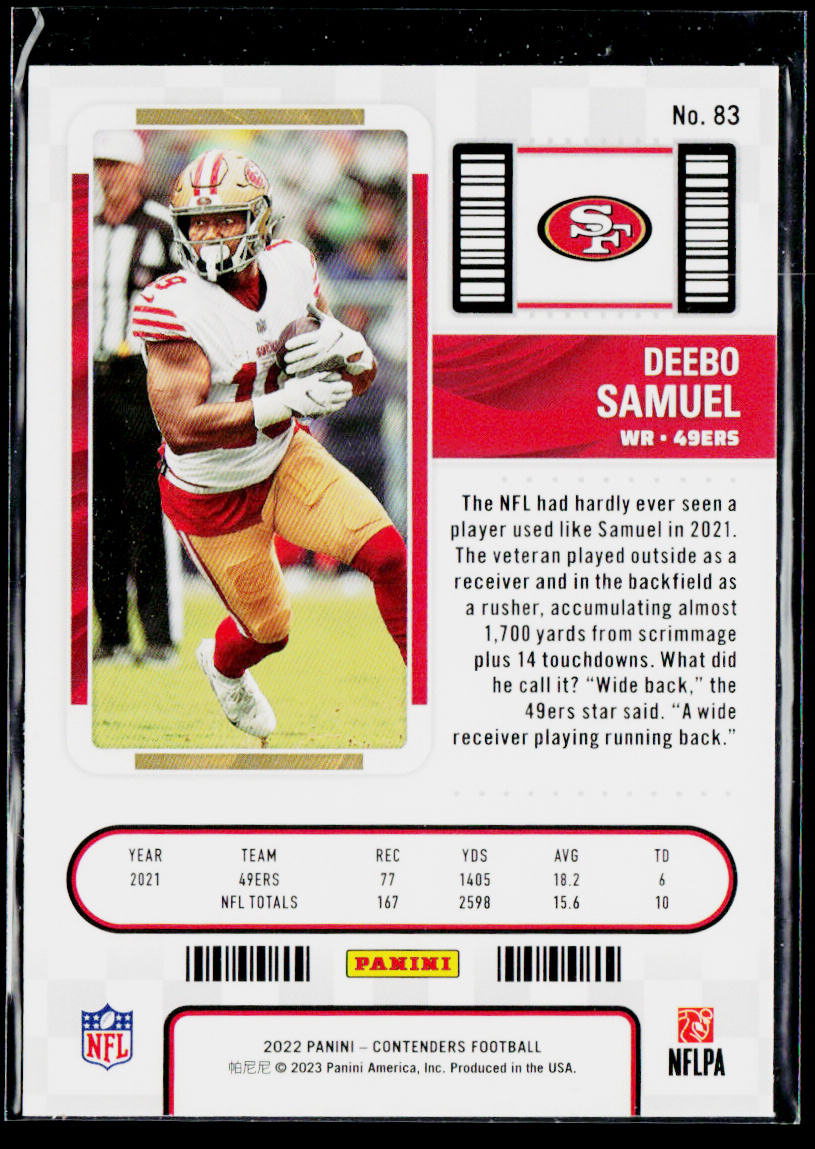Deebo Samuel 2022 Panini Contenders #83 San Francisco 49ers