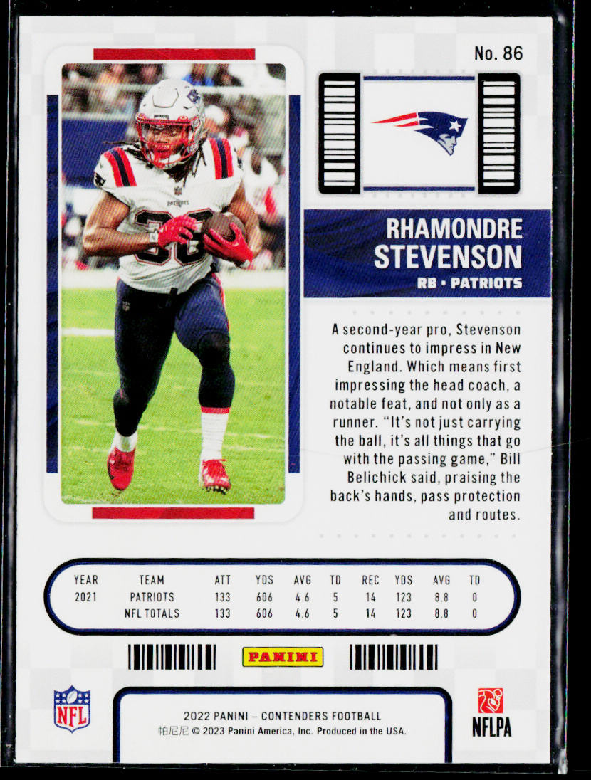 Rhamondre Stevenson 2022 Panini Contenders #86 New England Patriots