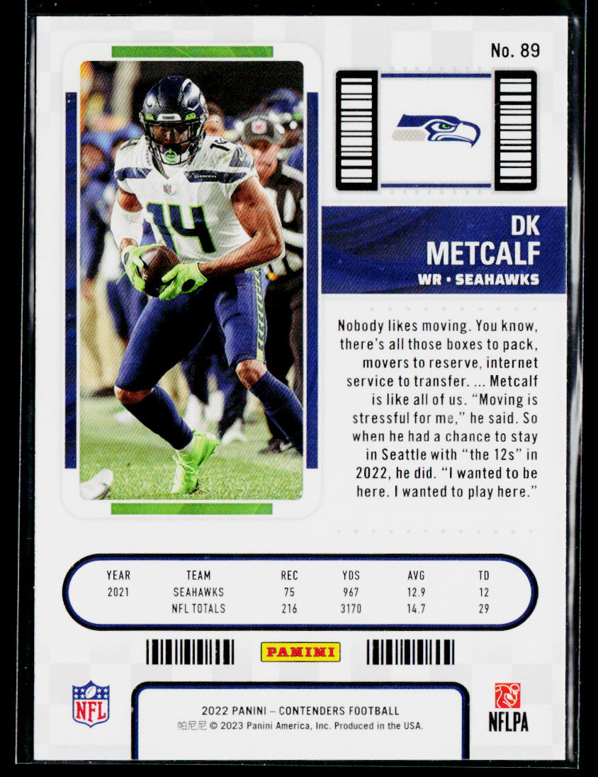 DK Metcalf 2022 Panini Contenders #89 Seattle Seahawks