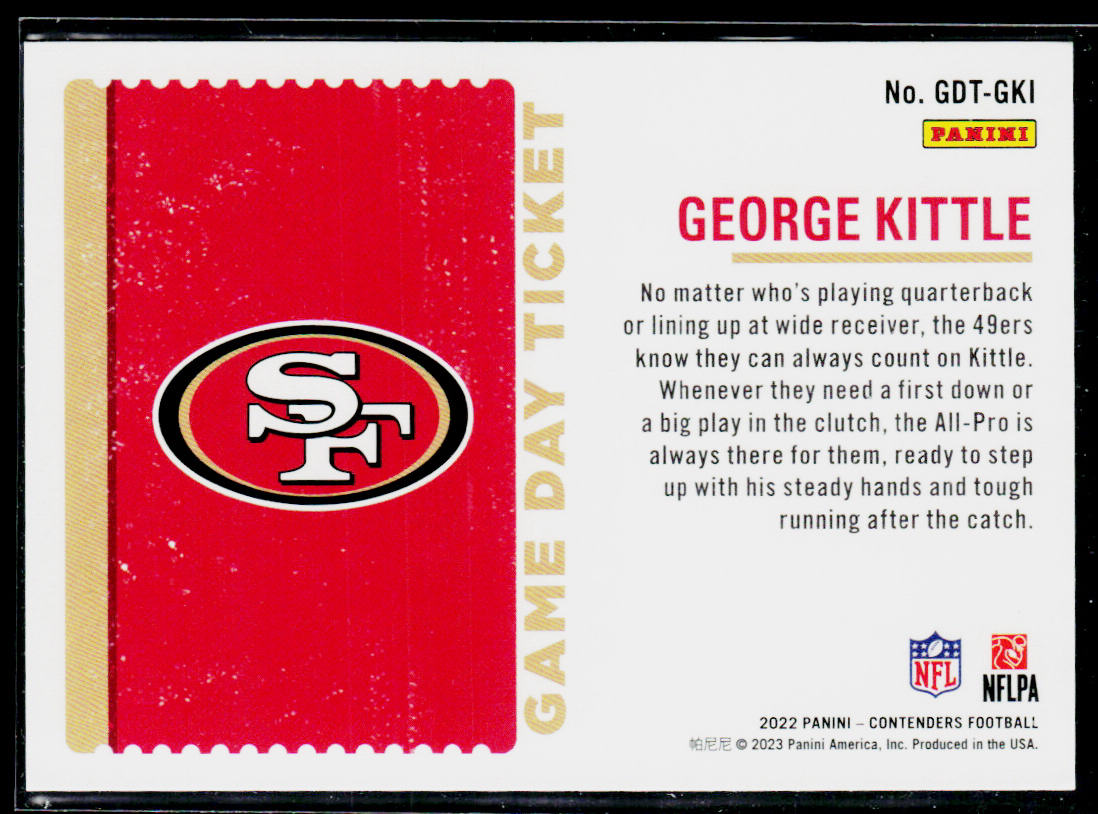 George Kittle 2022 Panini Contenders Game Day Ticket #GDT-GKI 49ers