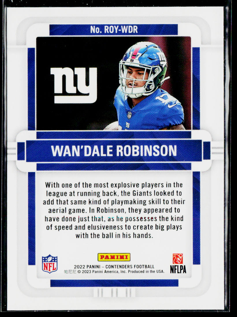 Wan'Dale Robinson 2022 Panini Contenders Rookie of the Year #ROY-WDR Giants