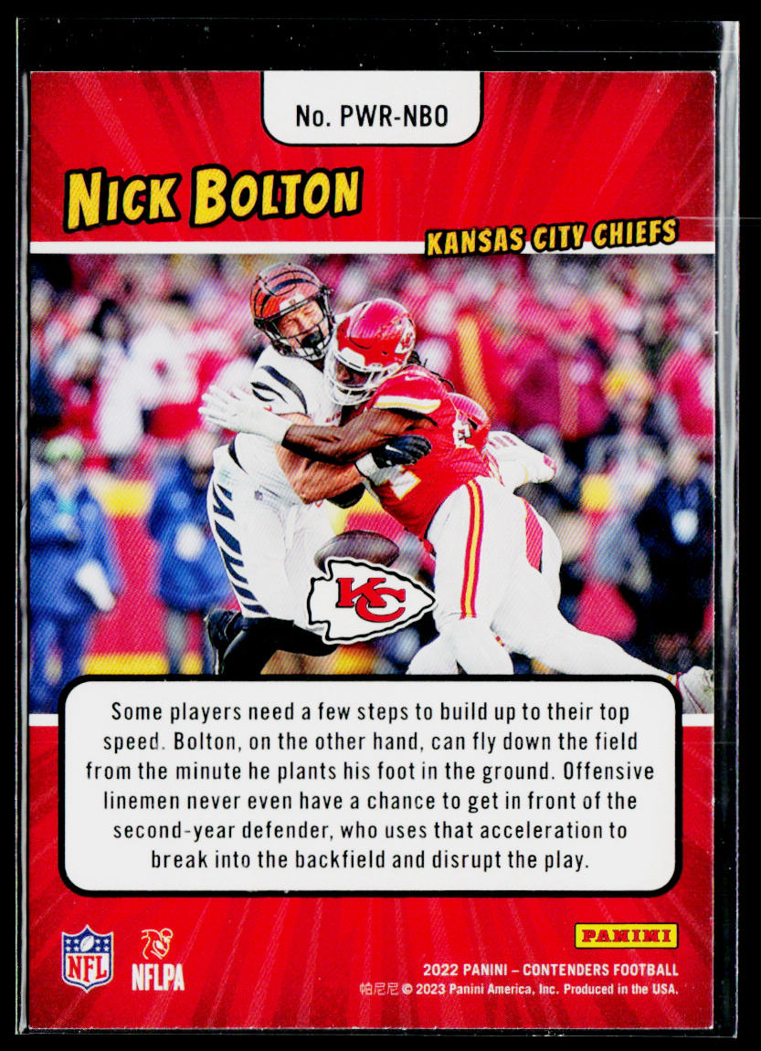 Nick Bolton 2022 Panini Contenders Power Players #PWR-NBO Kansas City Chiefs