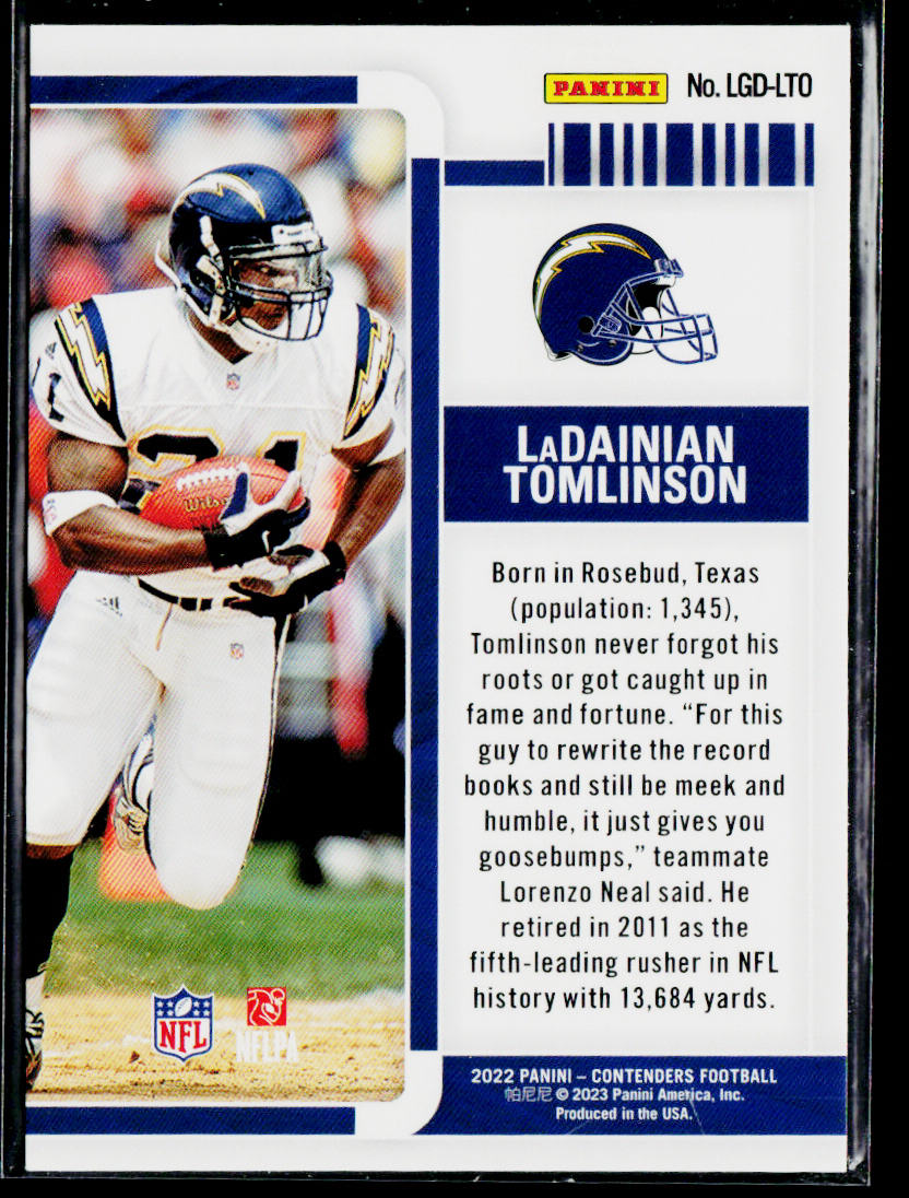 LaDainian Tomlinson 2022 Panini Contenders Legendary #LGD-LTO San Diego Chargers
