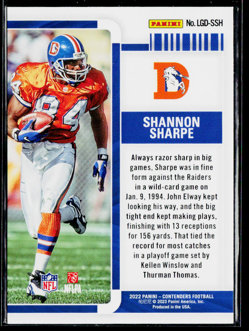 Shannon Sharpe 2022 Panini Contenders Legendary #LGD-SSH Denver Broncos