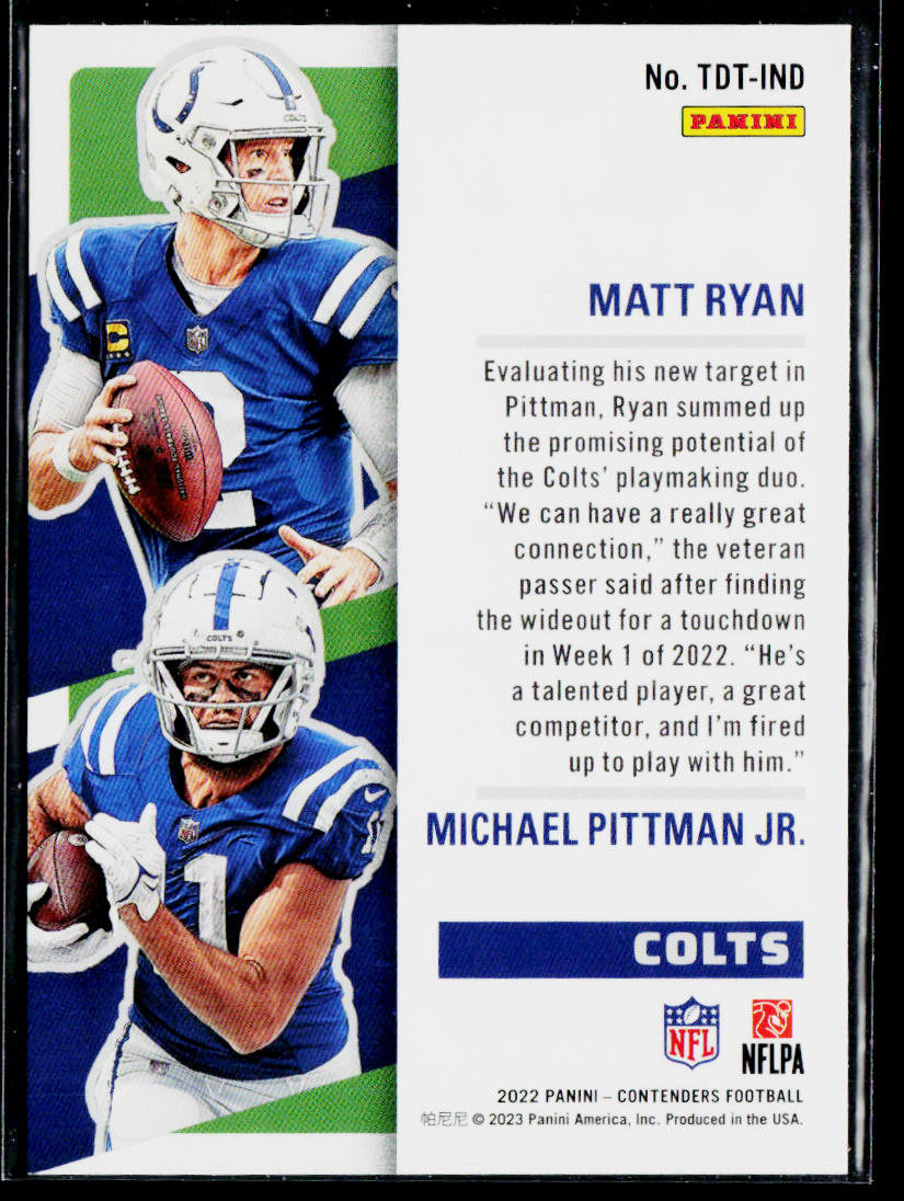 Matt Ryan / Michael Pittman Jr. 2022 Contenders Touchdown Tandems #TDT-IND