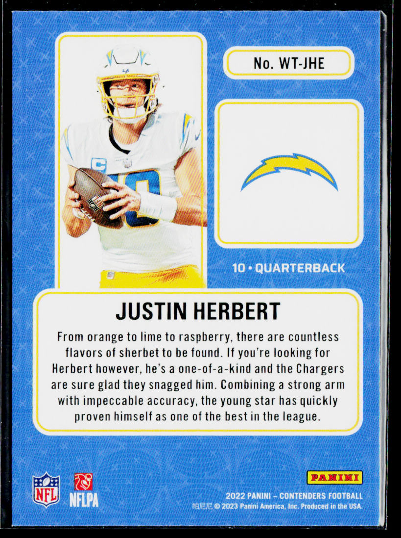 Justin Herbert 2022 Panini Contenders Winning Ticket Emerald #WT-JHE Chargers