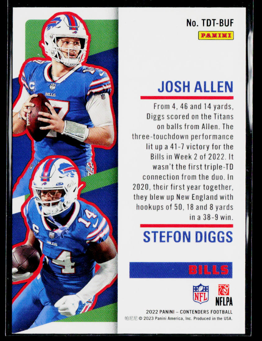 Josh Allen / Stefon Diggs 2022 Panini Contenders Touchdown Tandems #TDT-BUF