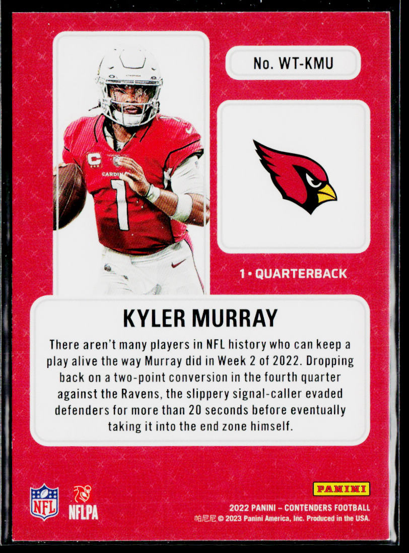 Kyler Murray 2022 Panini Contenders Winning Ticket #WT-KMU Arizona Cardinals