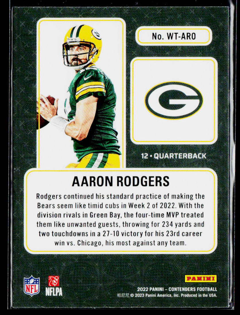 Aaron Rodgers 2022 Panini Contenders Winning Ticket Emerald #WT-ARO Packers