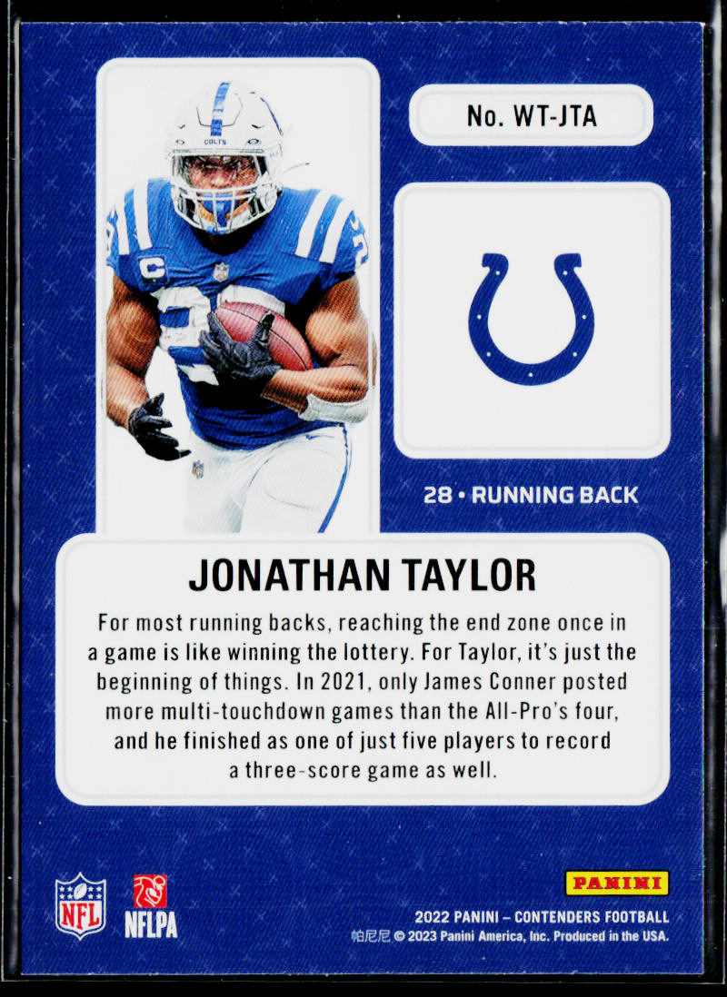Jonathan Taylor 2022 Panini Contenders Winning Ticket Emerald #WT-JTA Colts