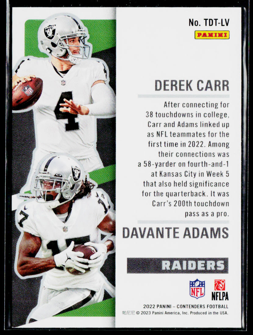 Davante Adams / Derek Carr 2022 Panini Contenders Touchdown Tandems #TDT-LV