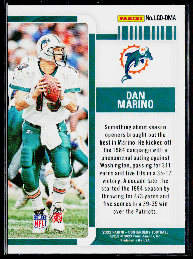 Dan Marino 2022 Panini Contenders Legendary Contenders Emerald #LGD-DMA
