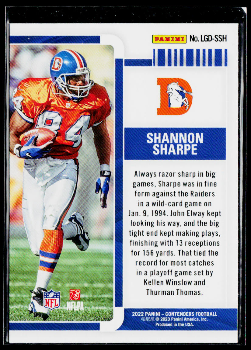Shannon Sharpe 2022 Panini Contenders Legendary Contenders Emerald #LGD-SSH