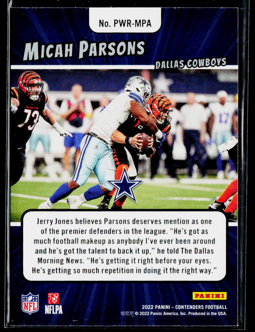 Micah Parsons 2022 Panini Contenders Power Players Emerald #PWR-MPA