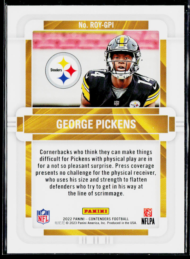 George Pickens 2022 Panini Contenders Rookie of the Year Emerald #ROY-GPI