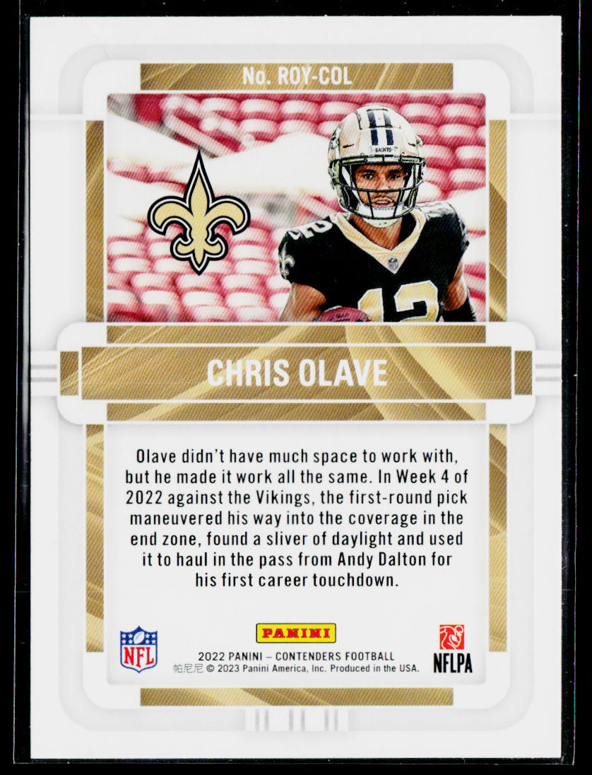 Chris Olave 2022 Panini Contenders Rookie of the Year Emerald #ROY-COL Saints