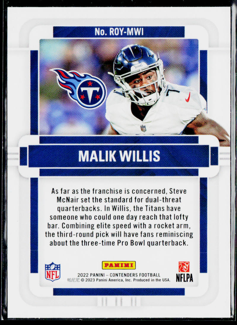 Malik Willis 2022 Panini Contenders Rookie of the Year Emerald #ROY-MWI