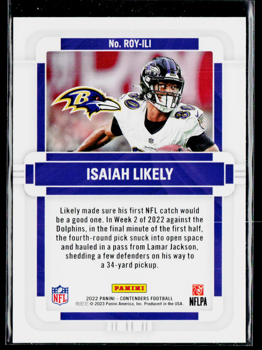 Isaiah Likely 2022 Panini Contenders Rookie of the Year Emerald #ROY-ILI Ravens