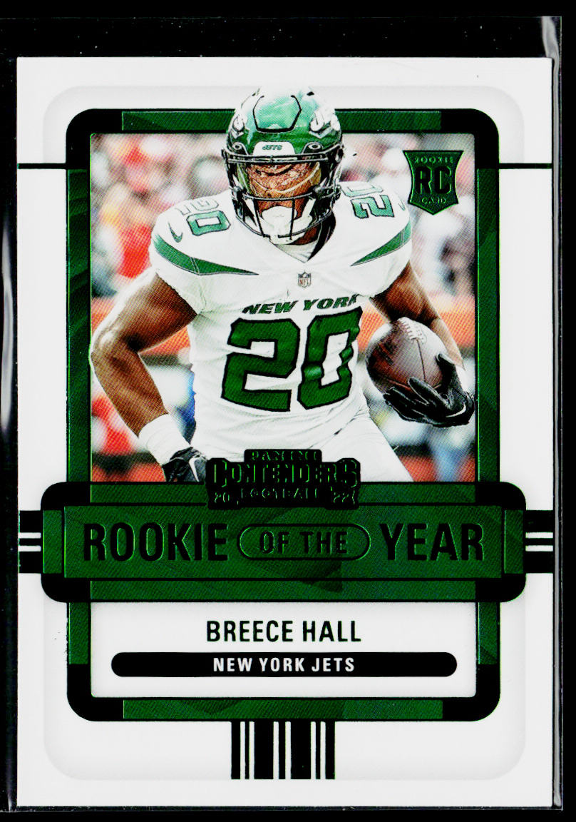 Breece Hall 2022 Panini Contenders Rookie of the Year Emerald #ROY-BHA Jets