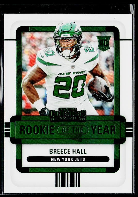 Breece Hall 2022 Panini Contenders Rookie of the Year Emerald #ROY-BHA Jets