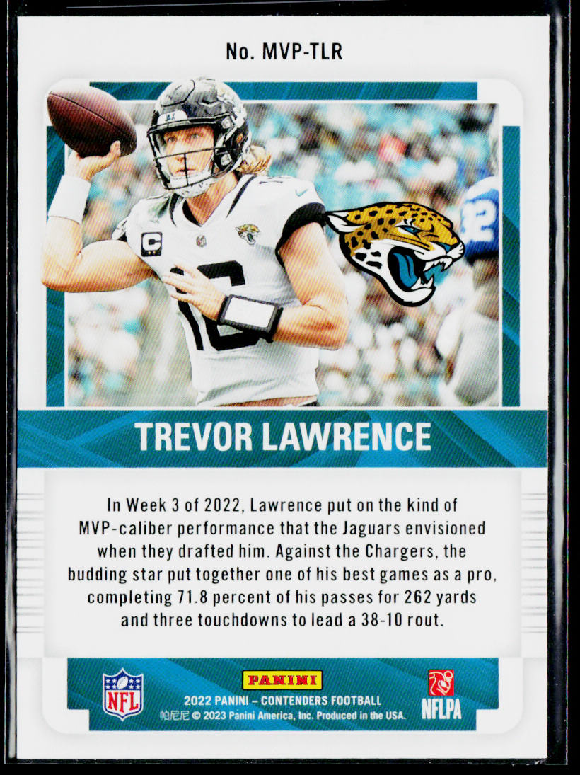 Trevor Lawrence 2022 Panini Contenders MVP Contenders Emerald #MVP-TLR Jaguars