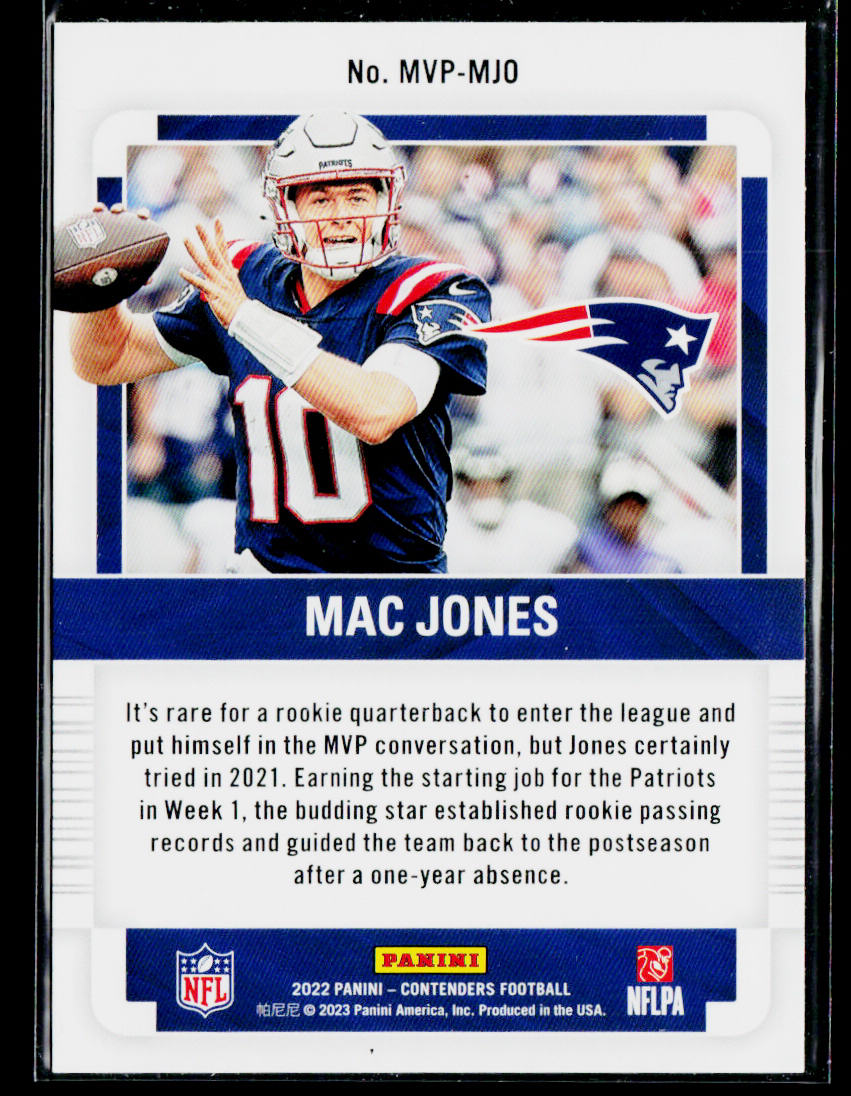 Mac Jones 2022 Panini Contenders MVP Contenders Emerald #MVP-MJO Patriots