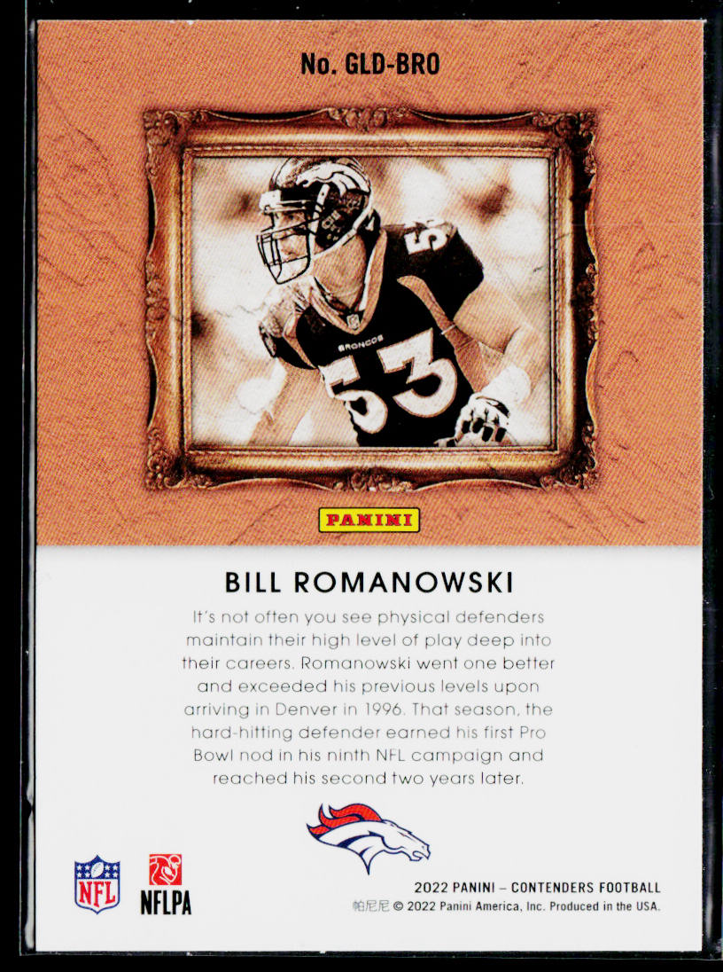 Bill Romanowski 2022 Panini Contenders Gladiators Emerald #GLD-BRO Broncos