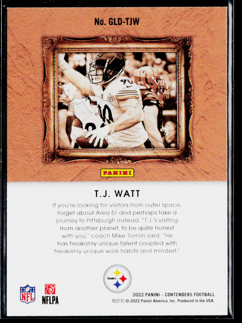 T.J. Watt 2022 Panini Contenders Gladiators Emerald #GLD-TJW Pittsburgh Steelers