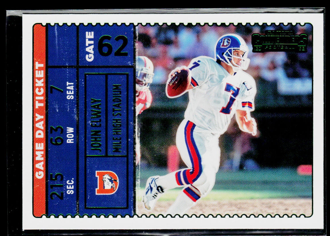 John Elway 2022 Panini Contenders Game Day Ticket Emerald #GDT-JEL Broncos
