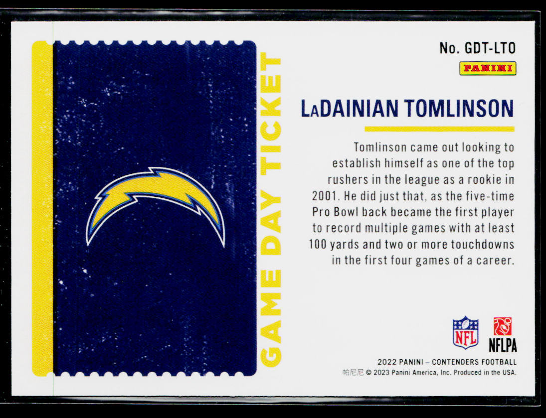 LaDainian Tomlinson 2022 Panini Contenders Game Day Ticket Emerald #GDT-LTO