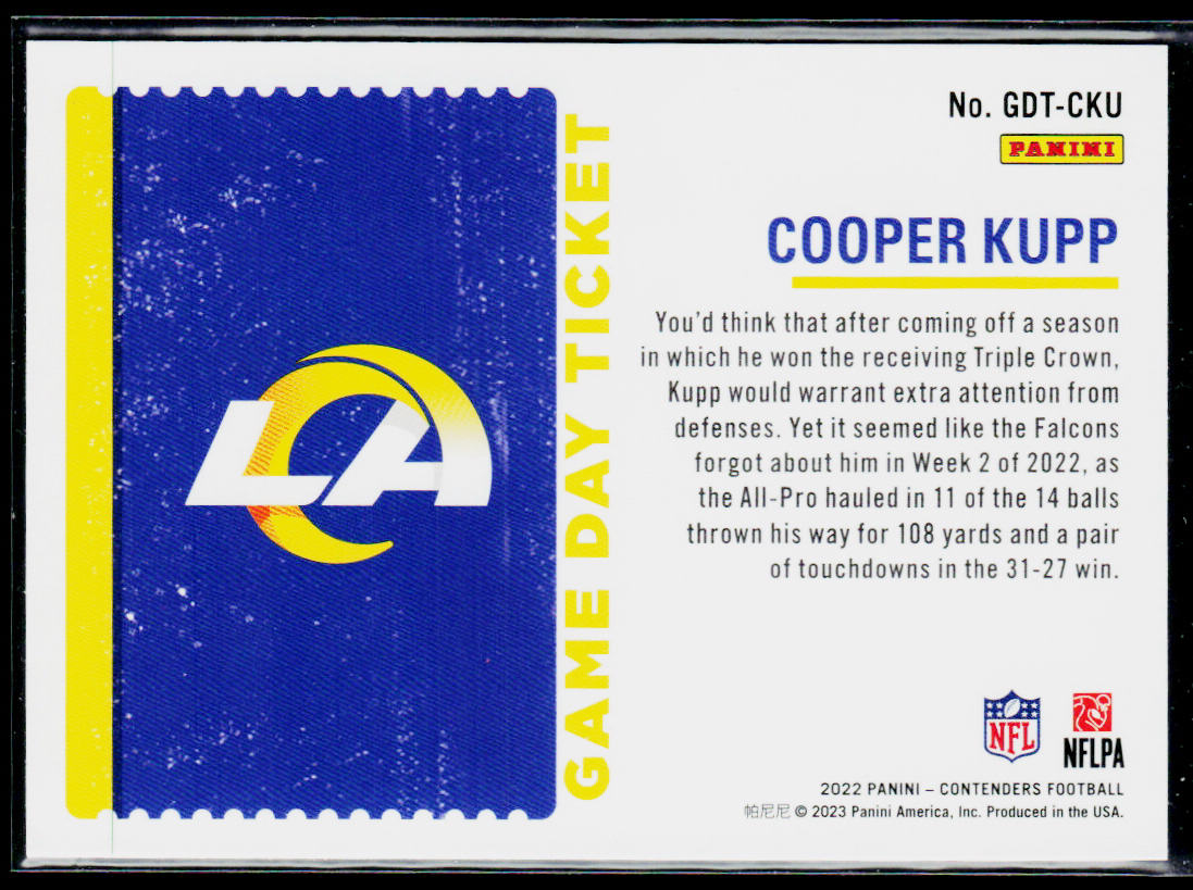 Cooper Kupp 2022 Panini Contenders Game Day Ticket Emerald #GDT-CKU Rams