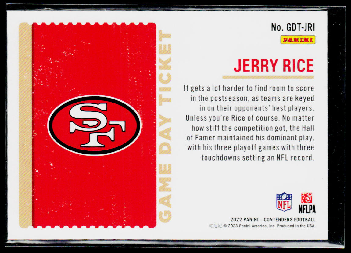 Jerry Rice 2022 Panini Contenders Game Day Ticket Emerald #GDT-JRI 49ers