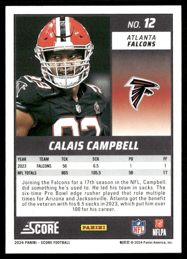 Calais Campbell 2024 Score #12 Atlanta Falcons