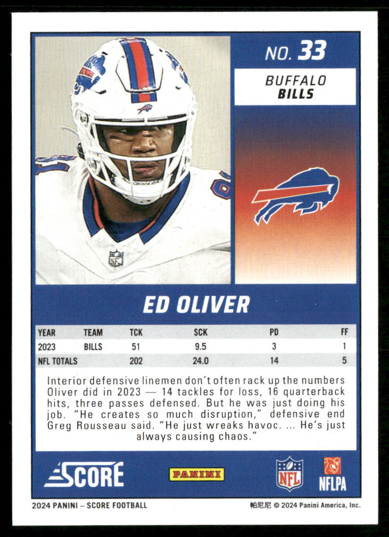 Ed Oliver 2024 Score #33 Buffalo Bills