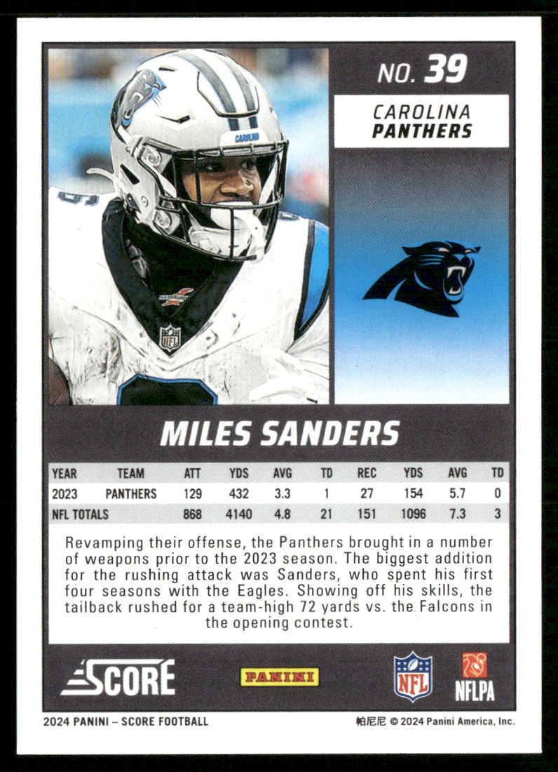 Miles Sanders 2024 Score #39 Carolina Panthers