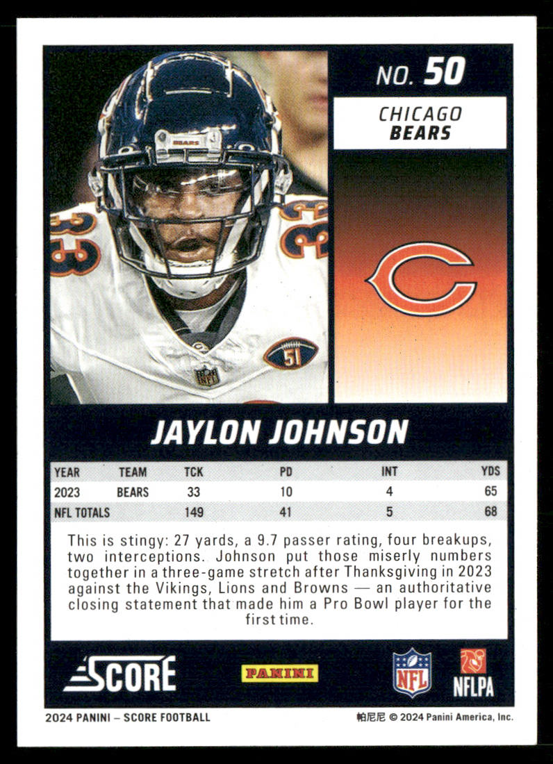 Jaylon Johnson 2024 Score #50 Chicago Bears