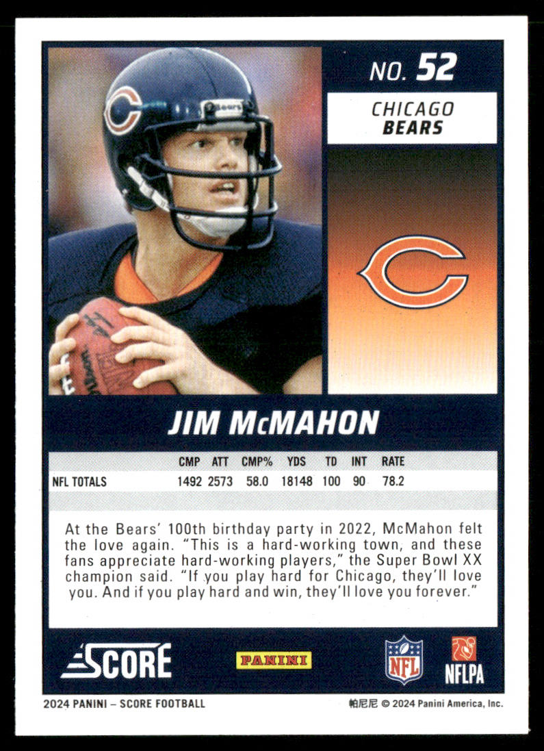 Jim McMahon 2024 Score #52 Chicago Bears
