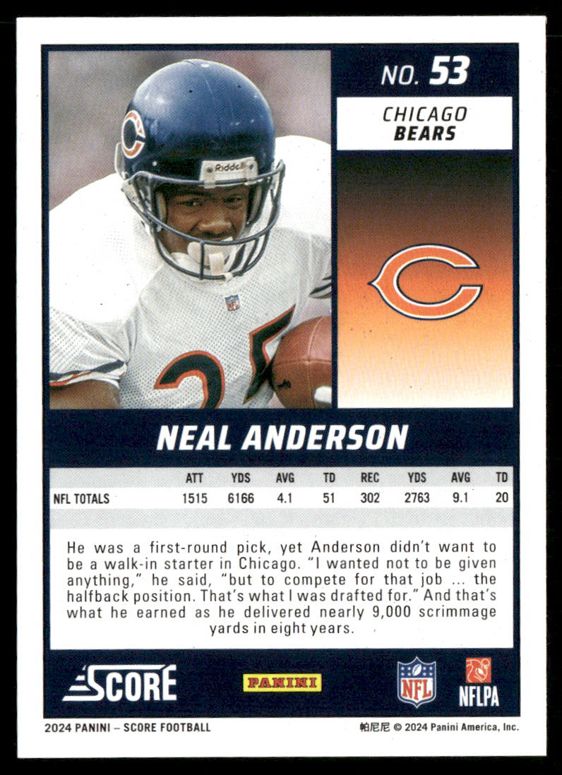 Neal Anderson 2024 Score #53 Chicago Bears