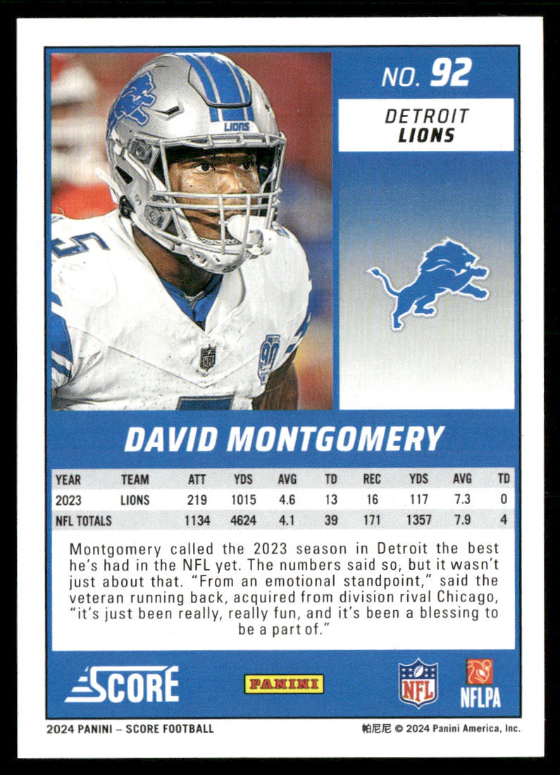 David Montgomery 2024 Score #92 Detroit Lions