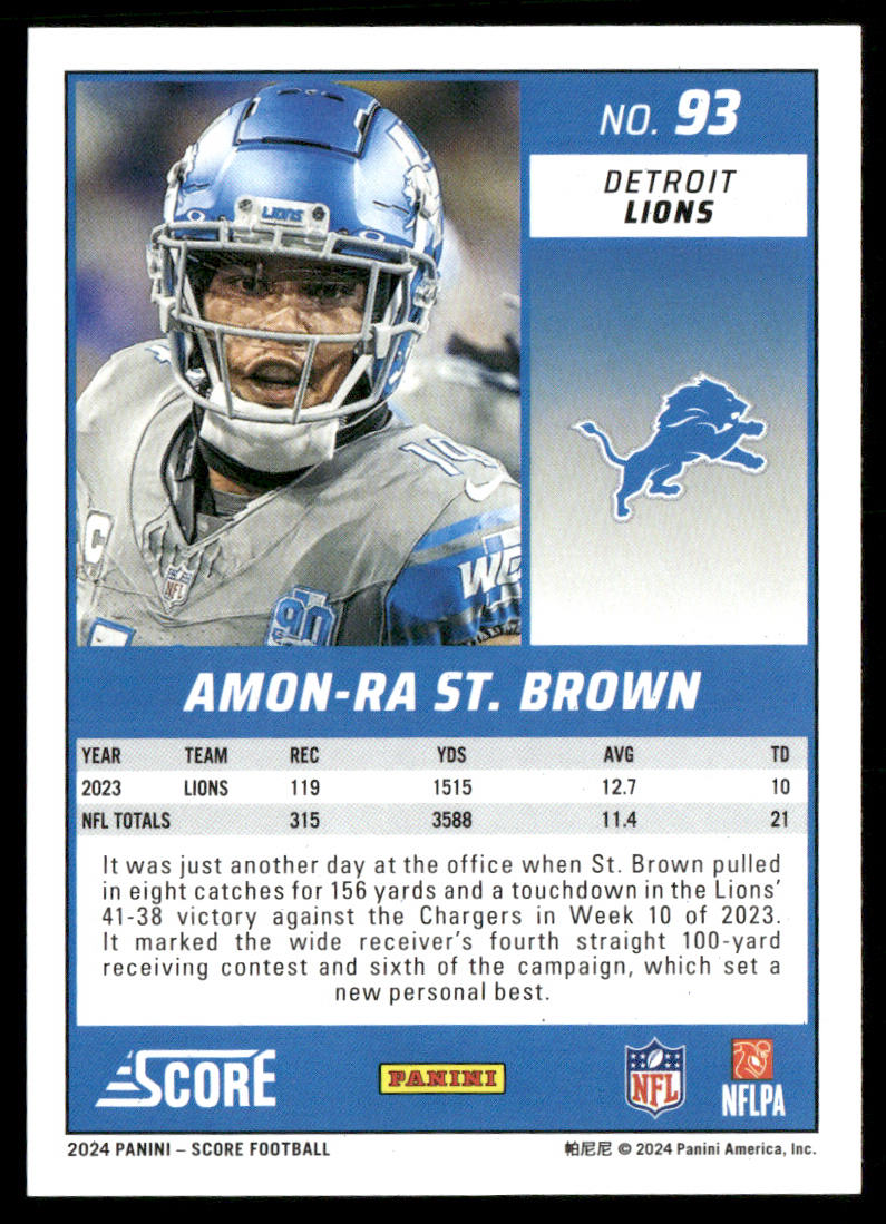 Amon-Ra St. Brown 2024 Score Gold Zone #93 SN Detroit Lions