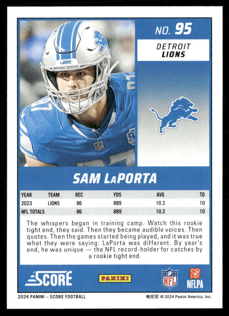 Sam LaPorta 2024 Score Orange #95 Detroit Lions