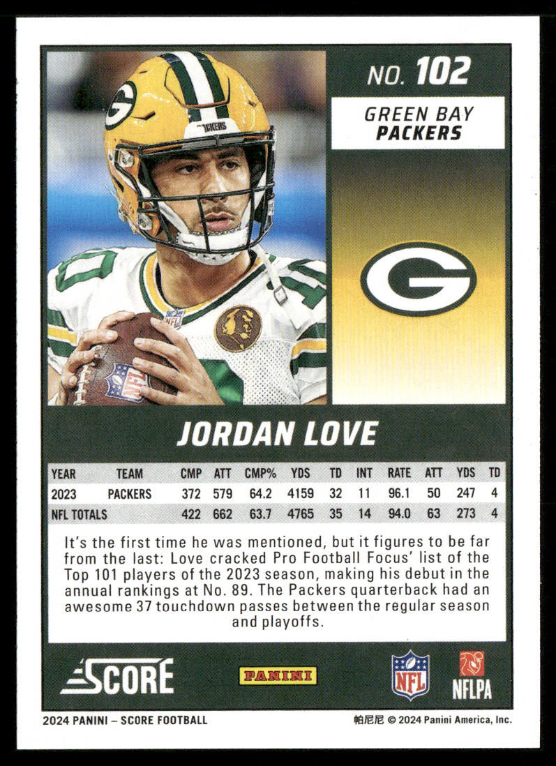 Jordan Love 2024 Score #102 Green Bay Packers