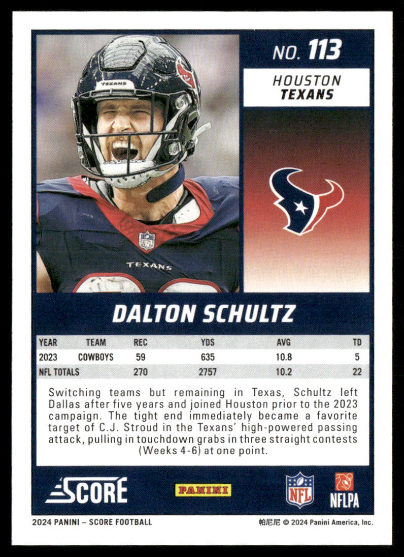 Dalton Schultz 2024 Score #113 Houston Texans