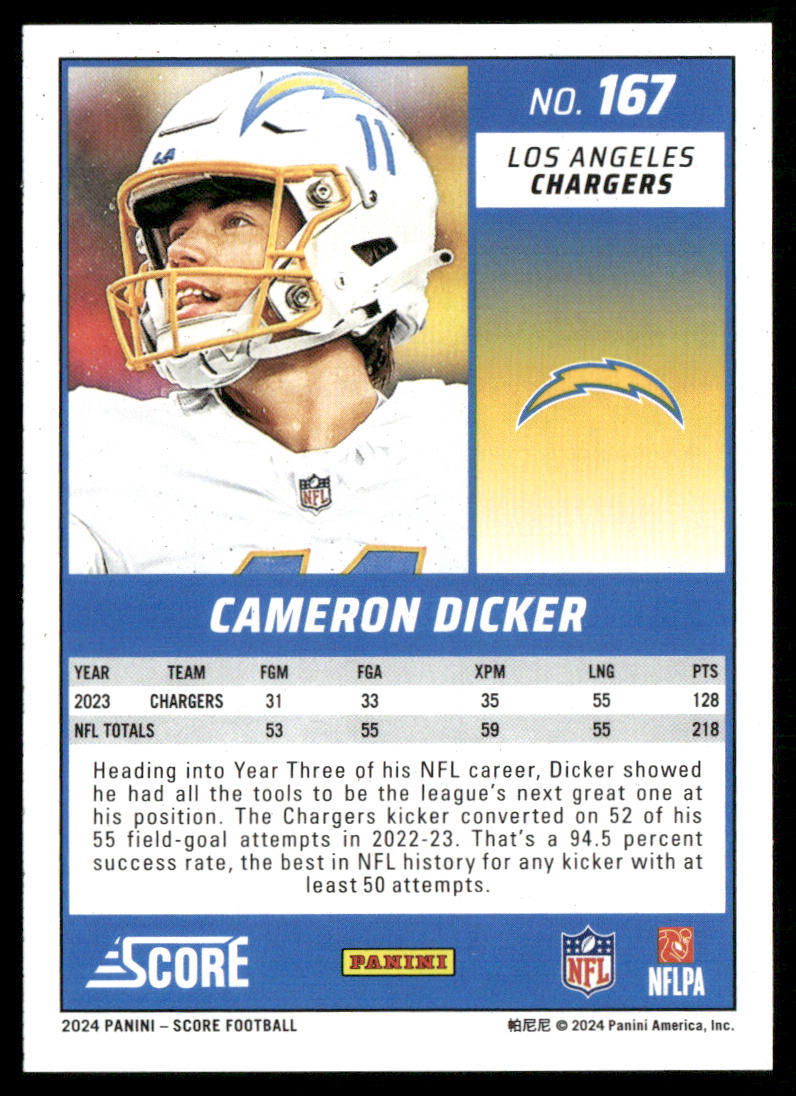Cameron Dicker 2024 Score #167 Los Angeles Chargers