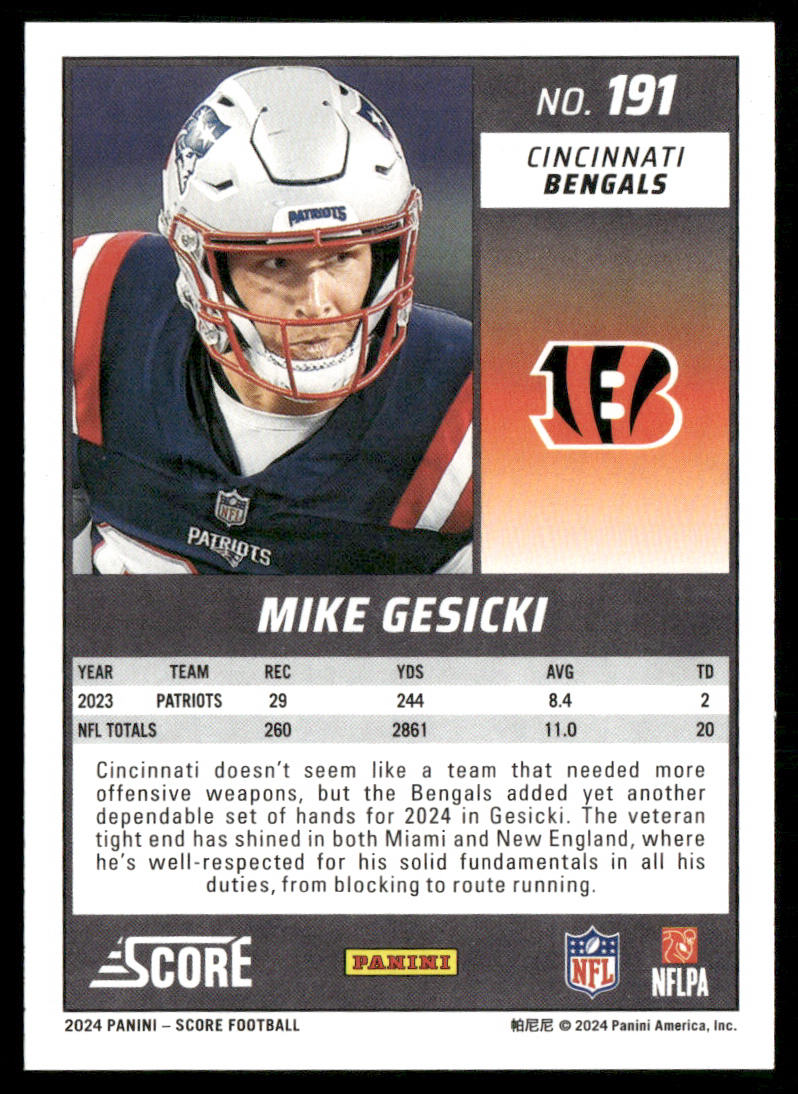 Mike Gesicki 2024 Score #191 Cincinnati Bengals