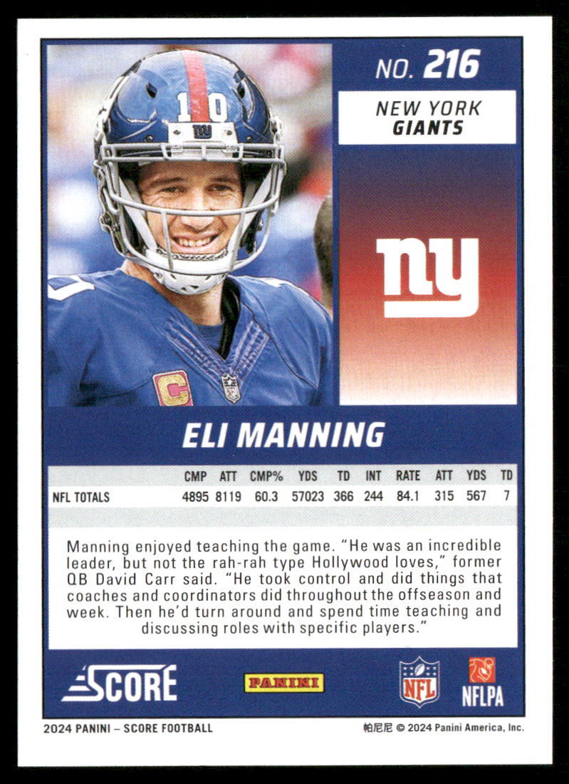 Eli Manning 2024 Score #216 New York Giants