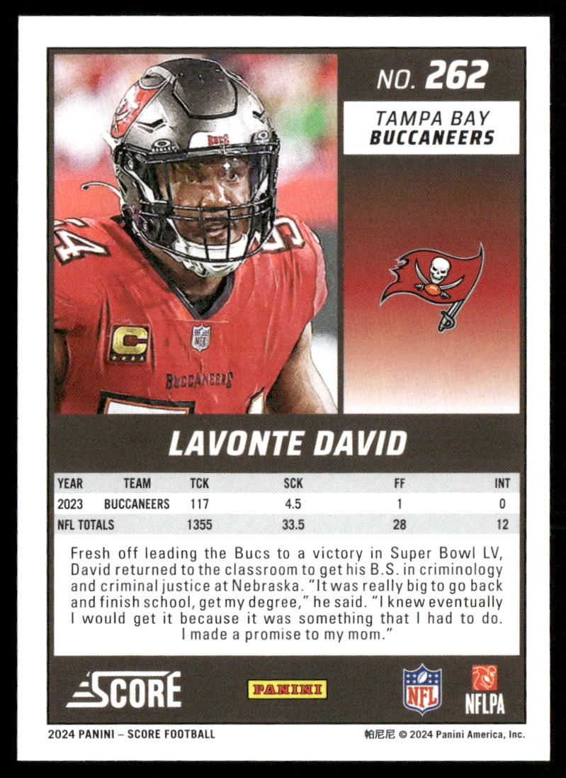 Lavonte David 2024 Score #262 Tampa Bay Buccaneers