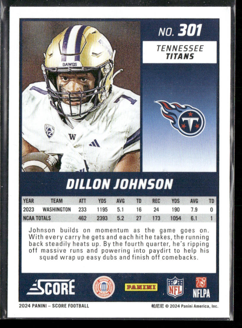 Dillon Johnson 2024 Score #301 RC Tennessee Titans